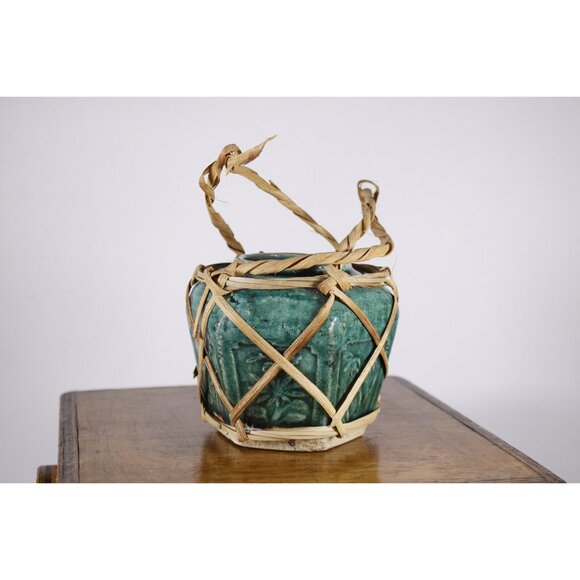 Antique Chinese hexagonal green ginger jar, blue green ginger jar, Chinese small - Picture 2 of 10